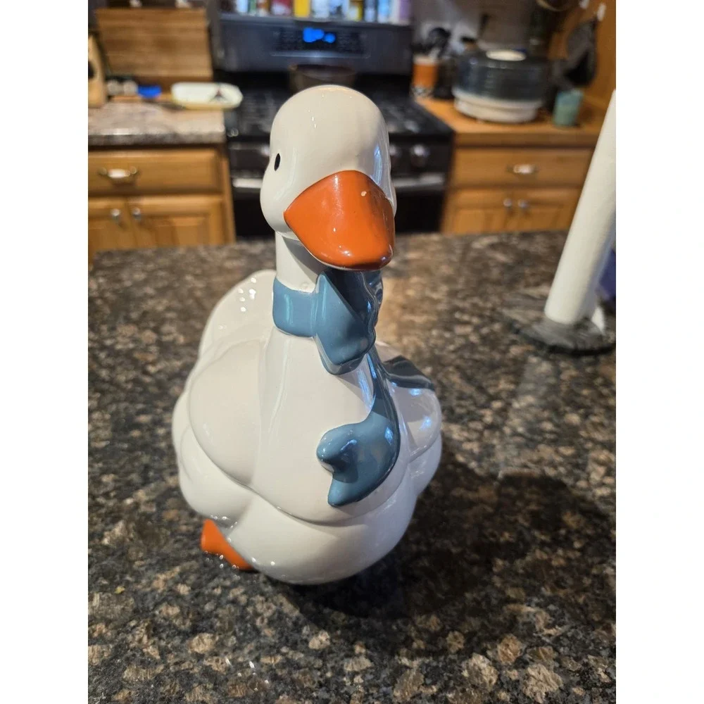 Vintage Country Goose Blue Bow Ceramic Cookie Jar Cottage Core Grandma  13